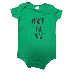 NWT Worth The Wait Green Baby Onesie 18months